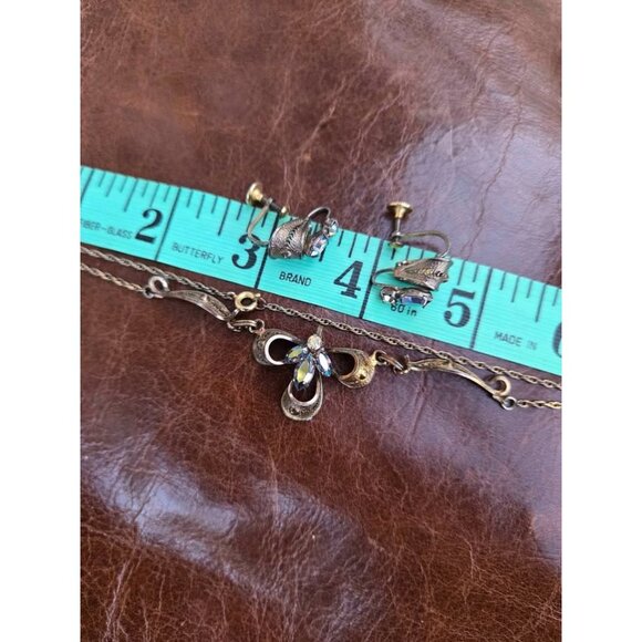 Jay Flex Sterling Silver Filigree Aurora Rhinestone Demi Parure Choker Earrings - Picture 10 of 11